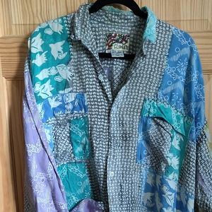 Patchwork style hand printed rayon shirt